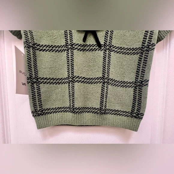 RVCA‎ XS Leaf Green Plaid Crop Sweater Betty Top Short Sleeve Grunge NWT - Picture 6 of 12
